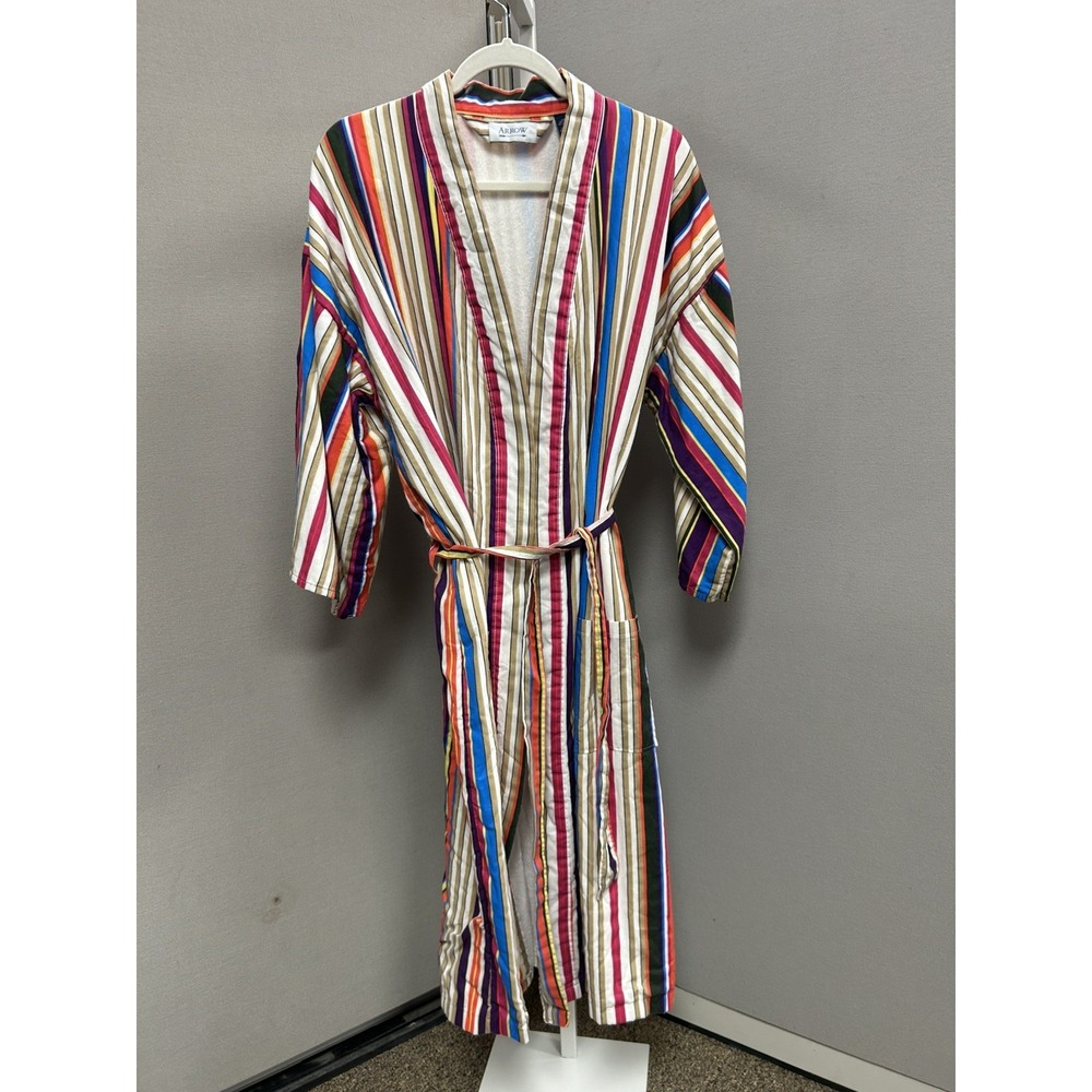 Vtg Arrow USA Terrycloth lined men's striped robe Belted coat Many Colors OS